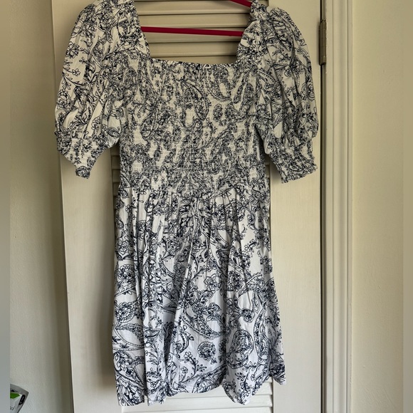 1. State Navy and White Ruched Smocked Dress - Picture 2 of 4